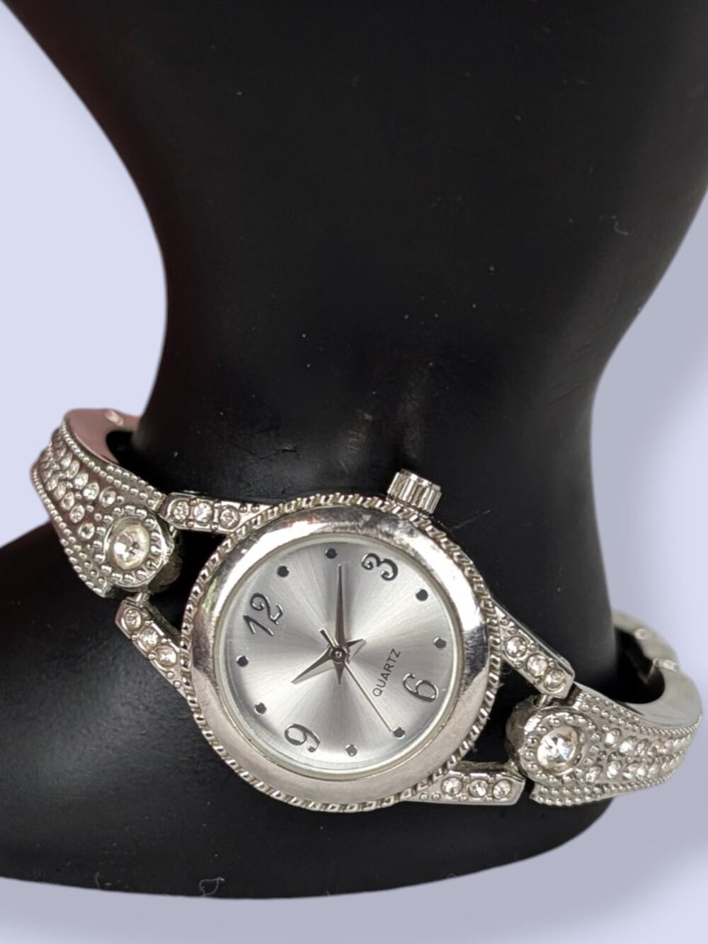 Vintage White Rhinestone Costume Watch (Functioning, New Battery)